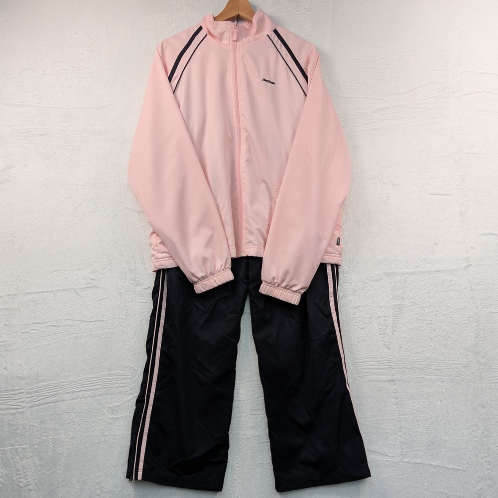 VTG Reebok Tracksuit Women's XL Pink Black Striped Gym Sporty Athleisure Y2K